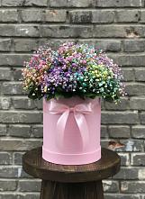 Цветочная композиция из Гипсофила и Розы в шляпной коробке в Саянске