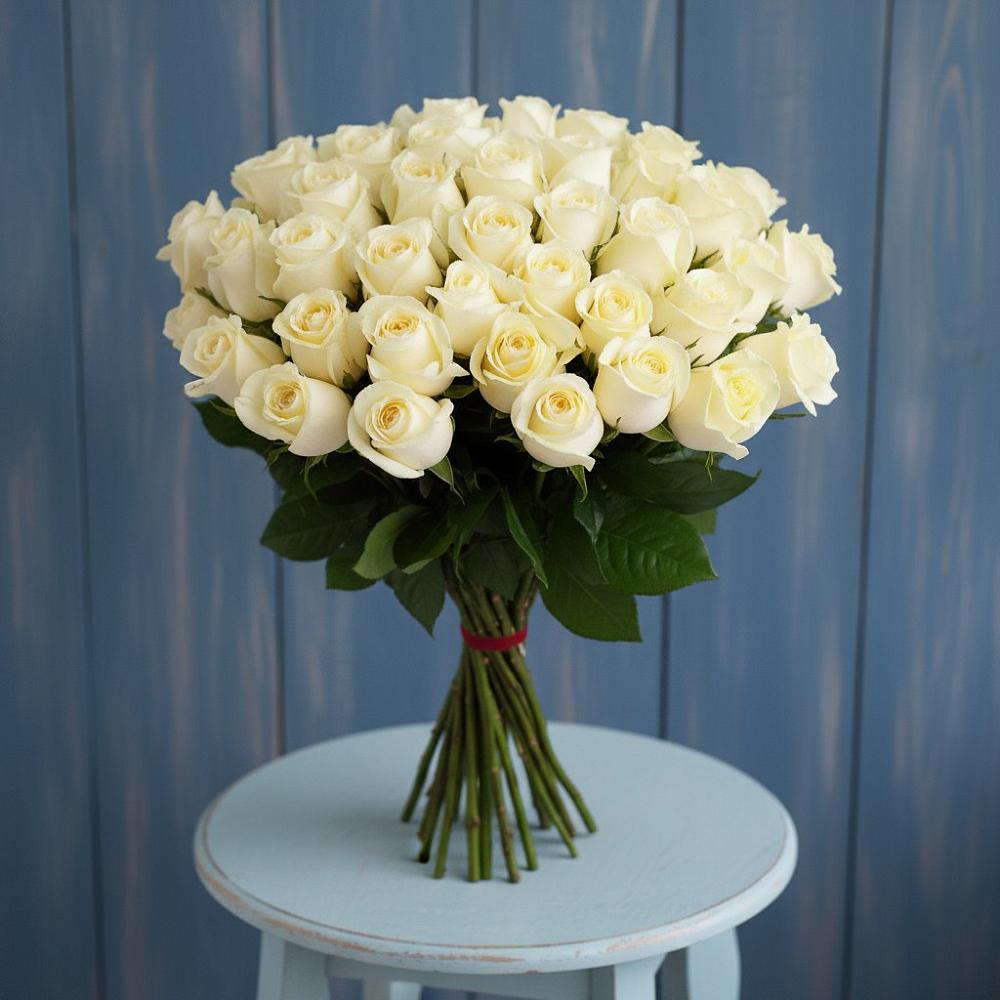 Букет 51 Белая роза Эдлесс Лав в Саянске
