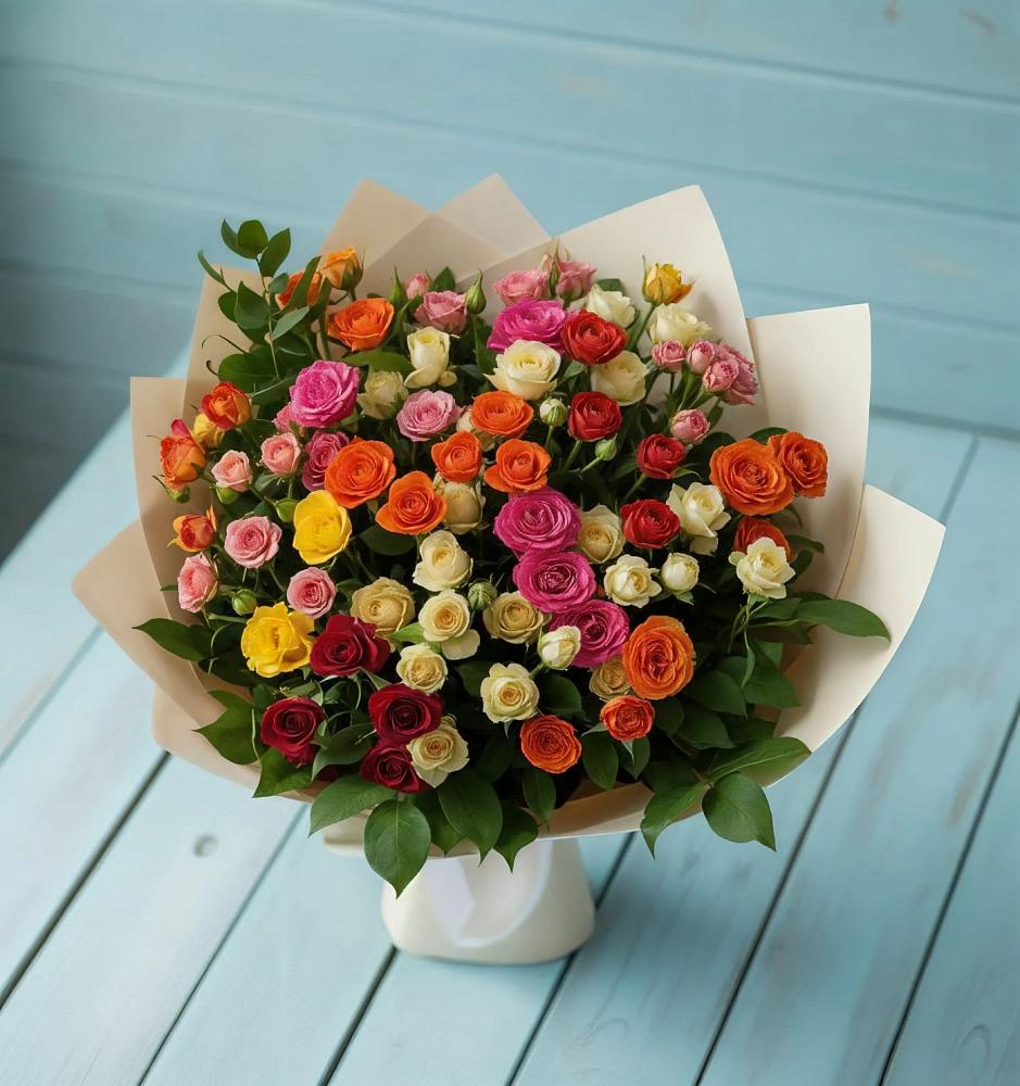 Букет Микс из разноцветных кустовых роз в Саянске