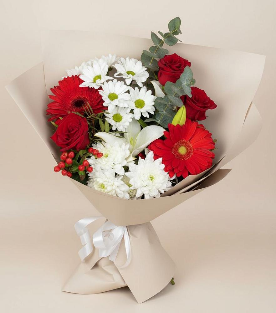 Букет цветов из: Розы, Хризантемы, Герберы и Лилии в Саянске