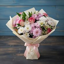 Букет цветов из:  Хризантемы, Альстромерии и Розы в Саянске